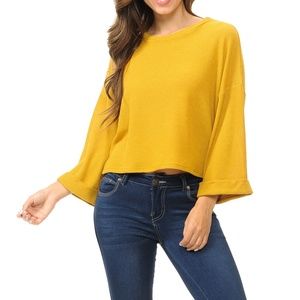 Mustard Cropped Wide Sleeve Top